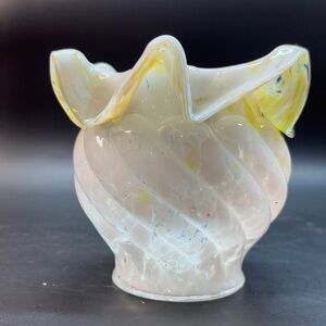 Hand Blown Murano Confetti Glass Ribbed & Scalloped Vase